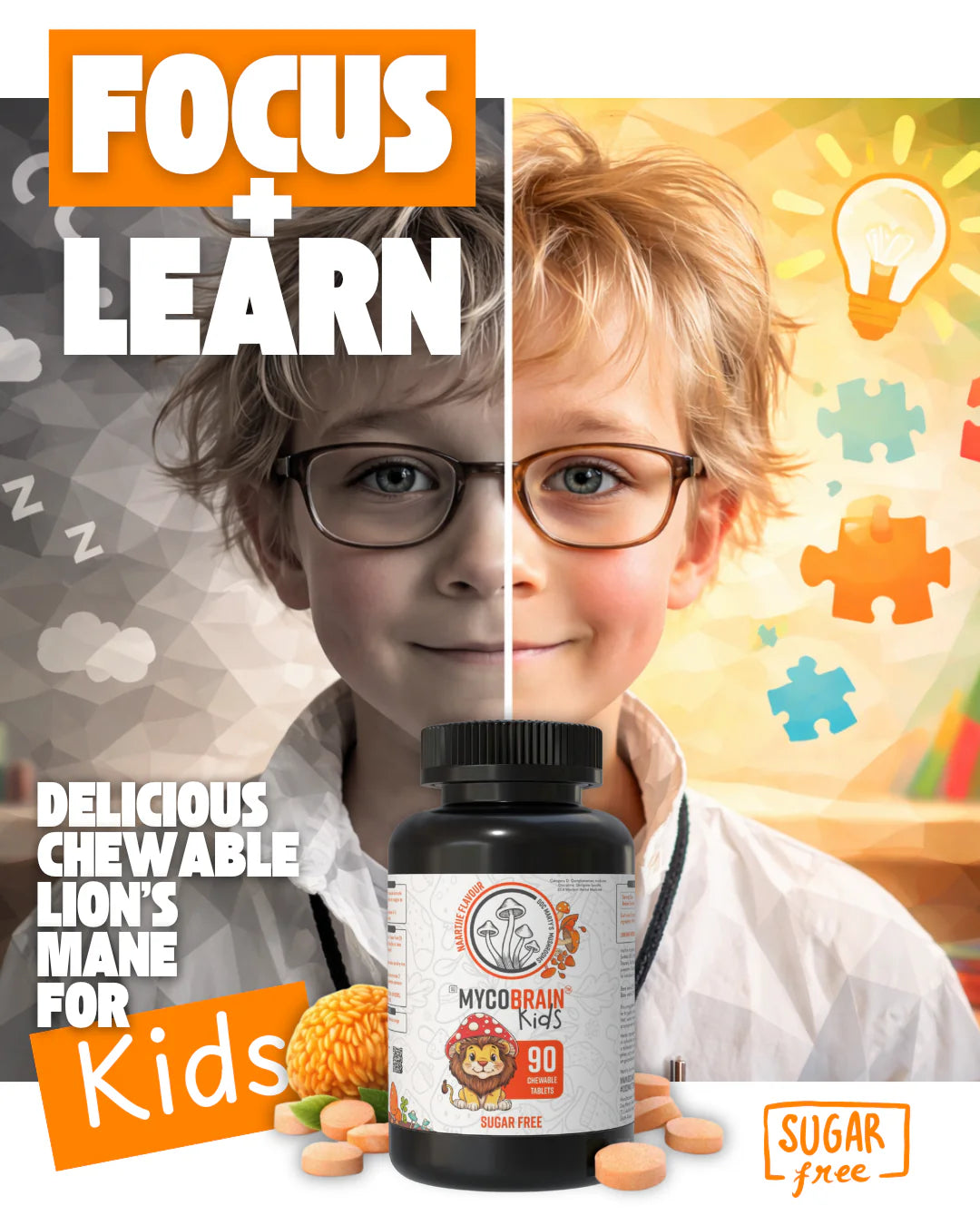 MycoBrain KIDS Chew Tablets Lions Maine Tangerine